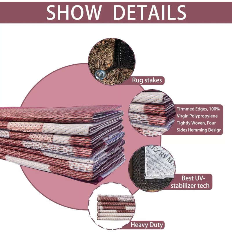 EEZ RV Products 9'x12'FT Heavy Duty Reversible/Dur - BurgendyWave
