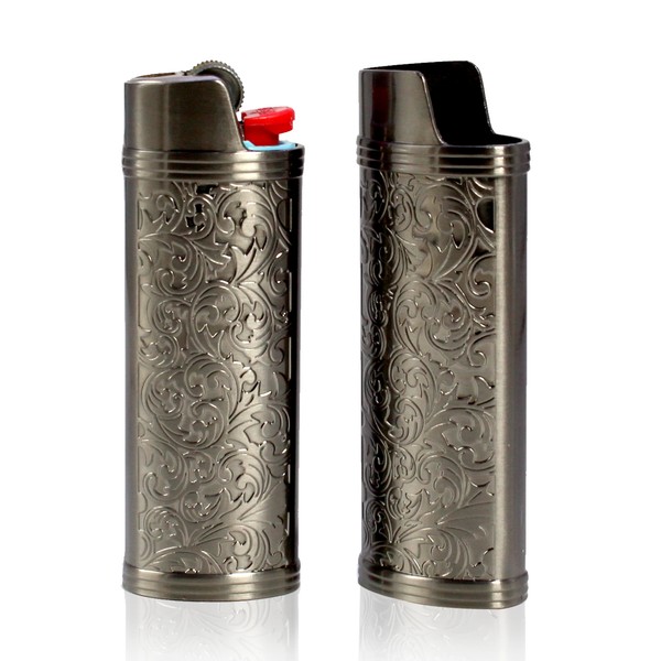 HUMWE 2 Pack Vintage Metal Lighter Case Cover Front Floral