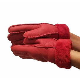 Warm Red Sheepskin Shearling Gloves Handmade for women by Katz Leather (Medium)