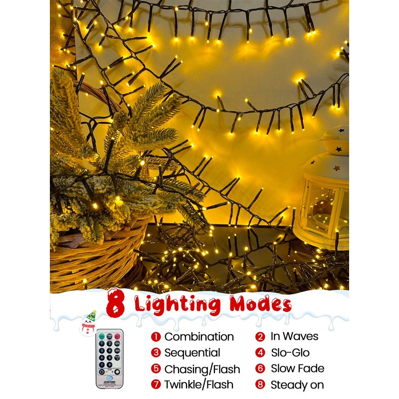 75FT 1500 LED Christmas Cluster Lights, Firecracker String Lights with