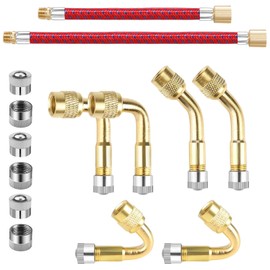 QMLING 14Pcs Tyre Valve Extension Set, 45° 90° 135° Degree Tyre Valve Adapter with 6 Metal Caps, 130mm and 250mm Rubber Tyre Valve Extenders for Car Motorcycle Truck