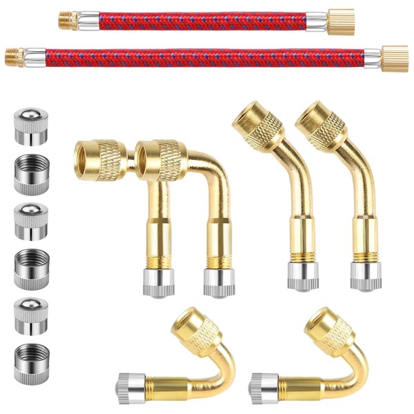 QMLING 14Pcs Tyre Valve Extension Set, 45° 90° 135° Degree