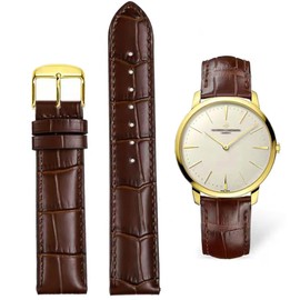 FOUUA Watch Straps Band Genuine Leather Strap Alligator Embossed Replacement Straps Bracelet 12 13 14 15 16 17 18 19 20 21 22 24 mm, Brown-Gold, Strap.