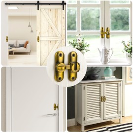 Heveer Degree Flip Barn Door Lock Sliding Barn Door Lock Hardware Security Door Latch for 90 Degree and 180 Degree (Brass)
