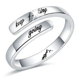 MDJY 925 Sterling Silver Inspirational Rings for Women Hope Rings Encouragement Jewelry (Keep F Going)
