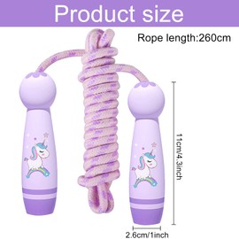 Children's Skipping Rope, Adjustable Skipping Rope 2.6 m, Adjustable Skipping Rope with Wooden Handle, Skipping Ropes, Children with Cartoon Wooden Handle, Children Adjustable Cotton Rope Skipping 6 8