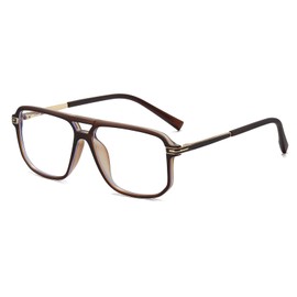 SHEEN KELLY Retro Pilot Anti-Blue Light Glasses Men's and Women's Trendy Fashion Oversized Frame Flat Top Metal Decorated Eyewear