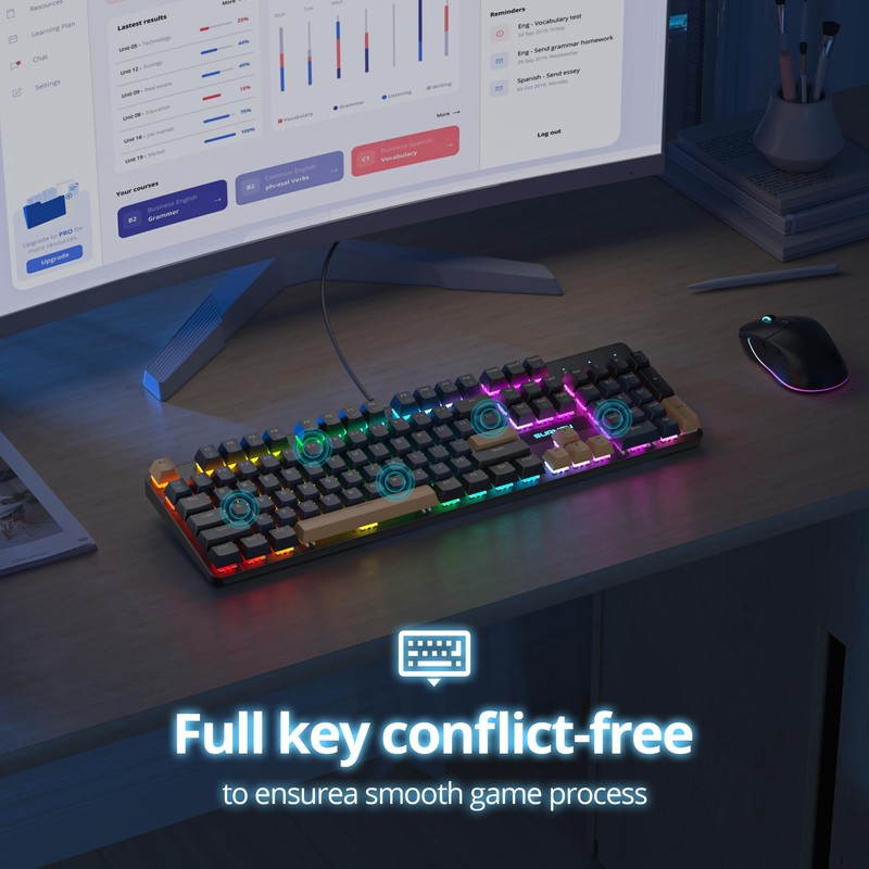 surmen Full Size Creamy Keyboard with Number Pad, 104 Keys