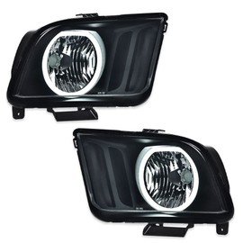 PIT66 LED Headlights, Compatible with 2005-2009 Ford Mustang Headlamp Driver & Passenger Side, Smoky Lens Black Housing Headlight Assembly