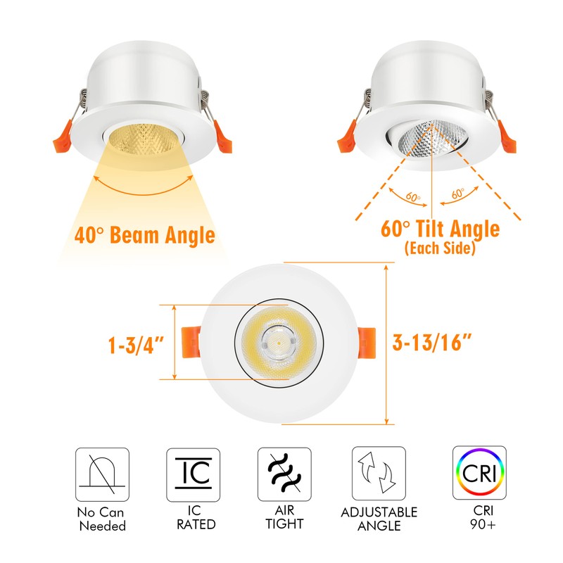 CLOUDY BAY 3 Inch 5CCT LED Eyeball Recessed Light,Dimmable Swivel