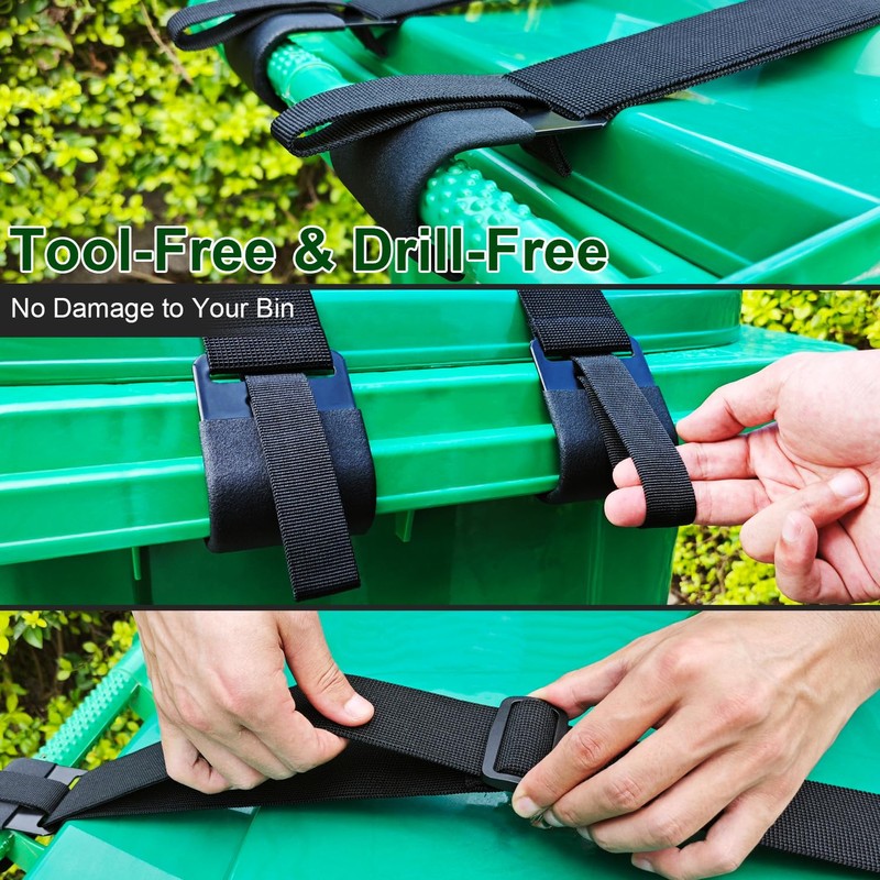 GripHandle Metal Double-Claw Trash Can Lid Lock Strap for Animals,Bungee