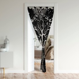 Erosebridal Sun Moon Doorway Curtain, Tree of Life Door Curtain Gothic Moth Blackout Curtain Sugar Skull Trippy Glitter Stars Door Drape, Bohemian Constellations Bedroom Decor 1 Panel, 42" W X 80" L