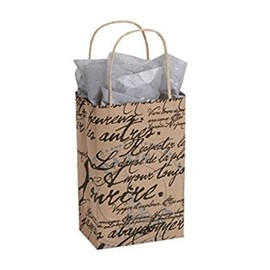 Small Paris Script Paper Shopping Bag 5 ¼ x 3 ¼ x 8 ¾ Inches - Count of 100