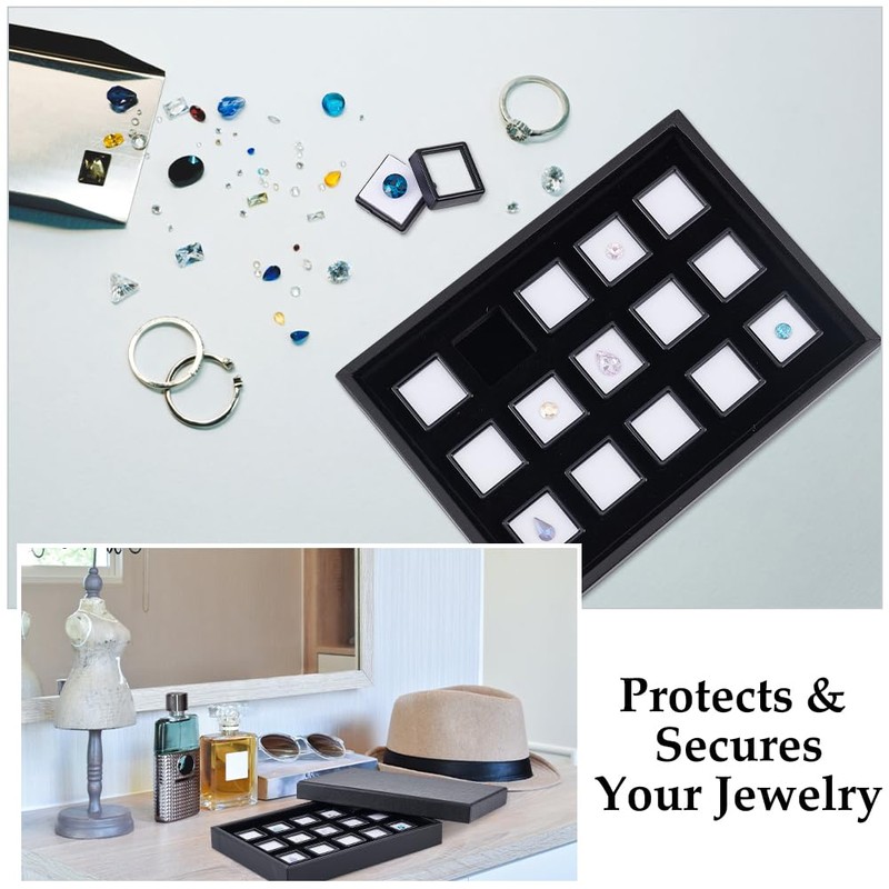 BENECREAT 15 Pack Gemstone Display Box Black Diamond Display Case