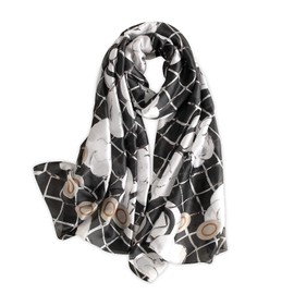 LumiSyne Silk Scarf Women's Warm Soft Silk Scarf Artistic Ink and Wash Painting Elegant Style Floral Pattern As Stole Neckerchiefs Sun Protection Cape All Year Round, Camellia/Checked