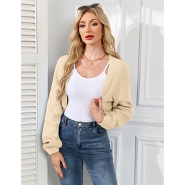 Womens Long Sleeve Bolero Shrug Sweater Open Front Cropped Cardigan Shrugs 2025 Fashion Y2K Tops Casual Loose Fit Knitwear Fall Outfits Apricot