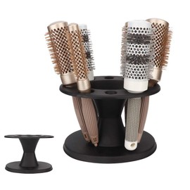 8 Holes Round Comb Storage Stand Plastic Black Desktop Organisation Styling Brush Stand for Hairdressing Salon (Black)