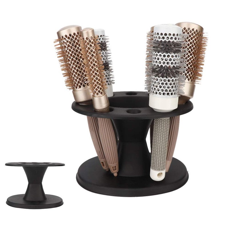 8 Holes Round Comb Storage Stand Plastic Black Desktop Organisation