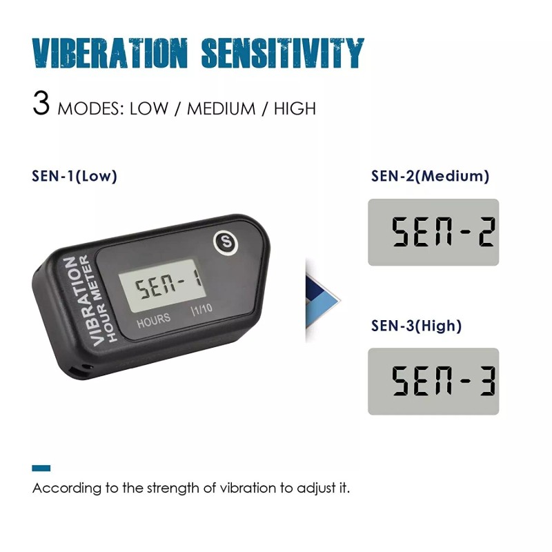 Runleader Digital Self Powered Vibration Hour Meter JOB Timer Data