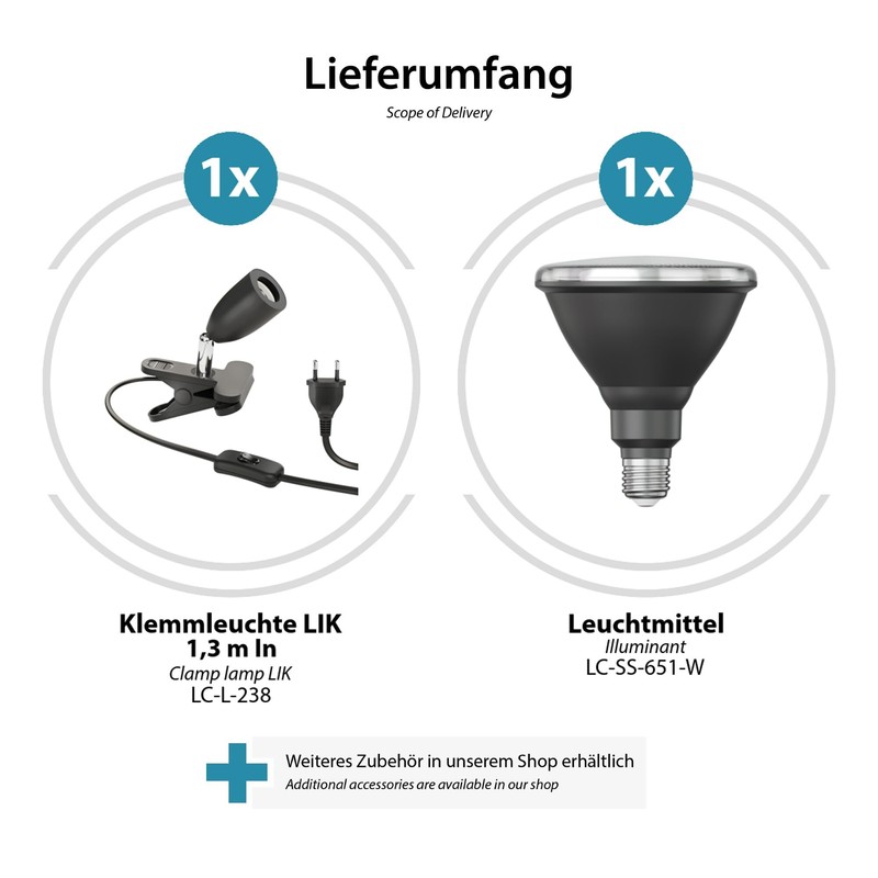 ledscom.de LIK E27 Clamp Light Including PAR38 LED Reflector Lamp