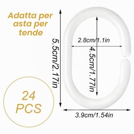 Aeuezxx Anelli per Tende da Doccia, 24 PCS Ganci Bianchi per Tende da Doccia, Anelli per Tende da Doccias a Forma di C