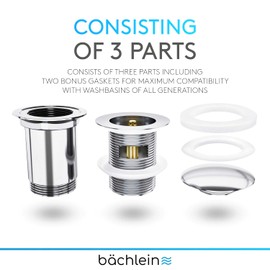 Bächlein Universal Drain Set with Overflow (Chrome) - Brass Drain Valve Drain Set - Installation with Instructions