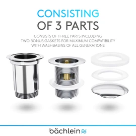 Bächlein Universal Drain Set with Overflow (Chrome) - Brass Drain Valve Drain Set - Installation with Instructions