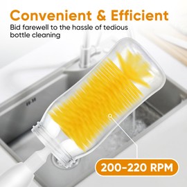 BlumWay Electric Bottle Brush, Portable Baby Bottle Brush for Travel, Waterproof Bottle Cleaning Set with Nipple and Straw Brush, Brush Set for Cleaning Cup Lids, Yellow