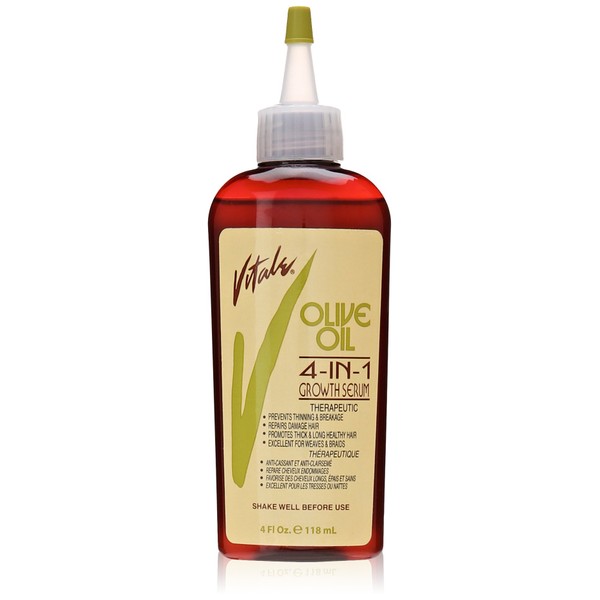 Vitale Olive Oil Growth Treatment Serum, 4 oz - For Dry and Damaged Hair - Prevent Thinning & Damage Repair - Curl Wave Solution