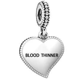 MiWangLing Medical Alert Heart Dangle Charm Laser Engraved Blood Thinner Bead for European Bracelet Women Present