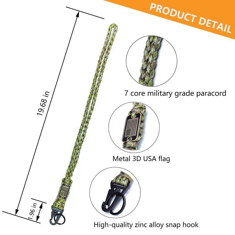 LUYADIN Paracord Lanyard Keychain with USA Flag,Parachute Rope Necklace Keychains