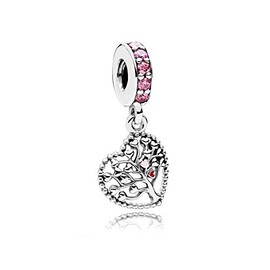 MiniJewelry Family Tree Dangle Charm for Bracelets Necklaces Pendants Pink Love Heart Tree of Life Sterling Silver Women Mom Daughter Dad Friends Family Birthday Christmas