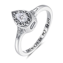 Teardrop Urn Rings for Ashes- 925 Sterling Silver Cremation Urn Ring for Women Holds Loved Ones Size 9 Ashes Rings for Human Ashes CZ Memorial Keepsake Jewelry Gifts