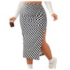 WDIRARA Women's Plus Size Checkered Ruched Midi Skirt High Waist