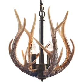 Rustic Antler Chandelier 2 Lights for Dining Room, Vintage Farmhouse Chandelier with 4 Resin Deer Chandeliers Adjustable Height Antler Light Fixtures for Dining Room Living Room Kitchen Foyer Entryway