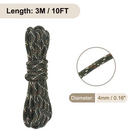 Rebower 550 Paracord Rope 10ft, 4mm Thin Paracord Nylon Cord 7-Strand Core [for Tent Camping Outdoor Gear] - Black Brown