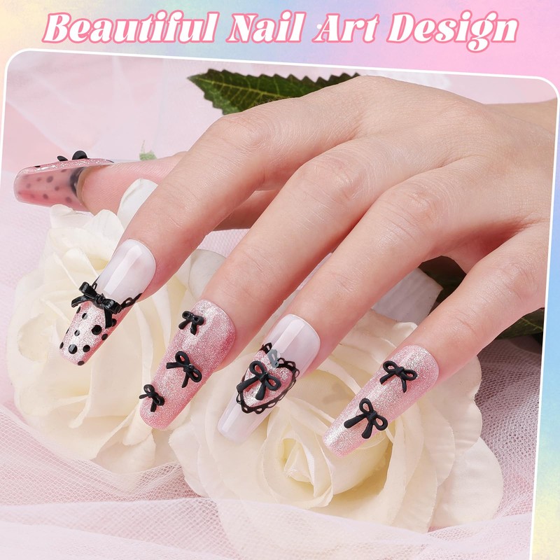 2 Boxes 3D Bow Nail Charms, Black Mini Bow Charms