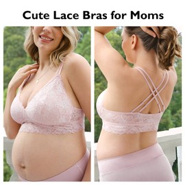 MOMANDA Women's Plus Size Nursing Bra Lace Bralette Wireless Padded Maternity Breastfeeding Bras Gentle Rose X-Large