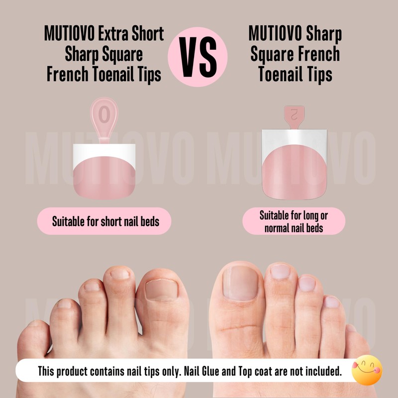 MUTIOVO Extra Short Toe Nail White French Tip BABY PINK,Soft