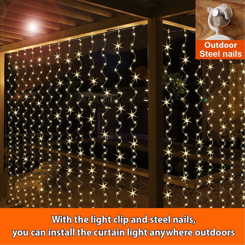HXWEIYE 300LED Fairy Curtain Lights Warm White, 3mx3m USB Powered