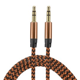 MECCANIXITY 2 Pack Aux Cable 3.5mm Male to Male Nylon Braided 3Ft 3 Pole Hi-Fi Stereo Sound Auxiliary Cord Orange Gold for Earphones, Smart Phones, Home/Car Stereos, Speakers, Computers