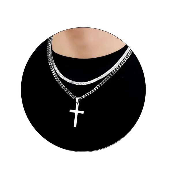 2 Collar Cruz Cadenas Acero Inoxidable Dijes Hombres Joyeria