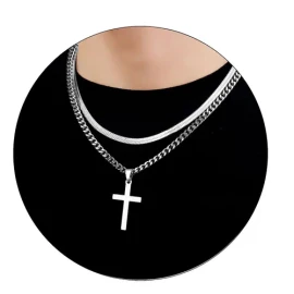 2 Collar Cruz Cadenas Acero Inoxidable Dijes Hombres Joyeria