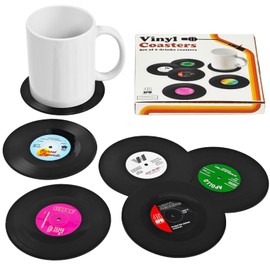 6 PCS Fun Vintage Vinyl Record Coasters，Bars、 Birthdays, Parties Cool Coaster Music Lovers Colorful Vintage Vinyl disc Coaster Coffee Table Decor ，Tabletop Protection Prevents Furniture Damage