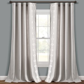 Lush Decor Luxury Modern Geo Linen Like Embroidery Border Window Curtain Single Panel, 52" W x 84" L, Light Gray