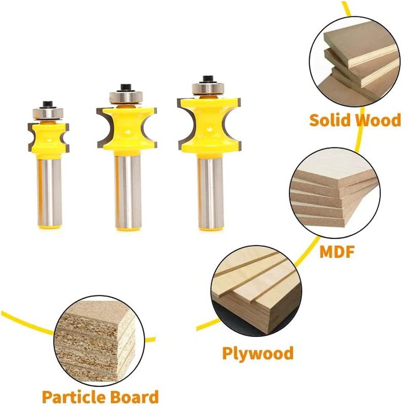 Sinoprotools Bullnose Bead Router Bits, 1/2-Inch Shank 3 Bits Set,