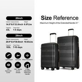 GinzaTravel 2 Piece Luggage Sets (20"/29"), Hardshell Expandable Large Suitcases With Wheels, Large Luggage Sets with TSA Lock,Black