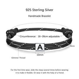 J.Endéar Intials Letter A Nautical Bracelet for Women Men Surfer 925 Sterling Silver Paracord Bracelet Friendship Partner Jewelry Fathers Day Gift