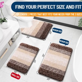 OLANLY Luxury Bathroom Rug Set 2 Piece, Soft Absorbent Microfiber Bath Rugs and U-Shaped Contour Toilet Rug, Non-Slip Bath Carpet, Machine Wash Dry, Bath Mats for Bathroom (24"x16"+24"x20", Brown)
