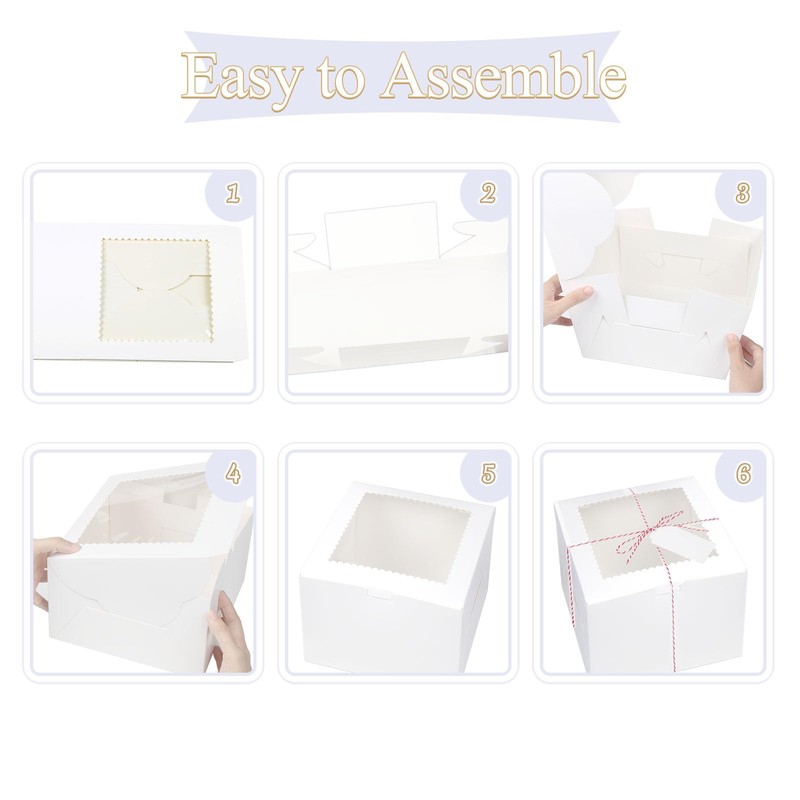 DOYIDE 20Pcs Mini Cake Boxes with Window, 6x6x5 Inches White
